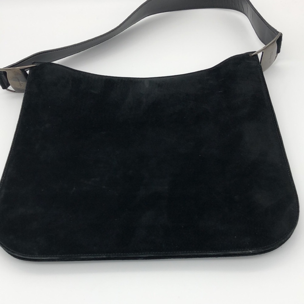 SALVATORE FERRAGAMO Vintage Black Suede Shoulder purse.